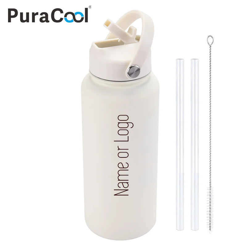 1L Insulated Stainless Steel Water Bottle with Straw
