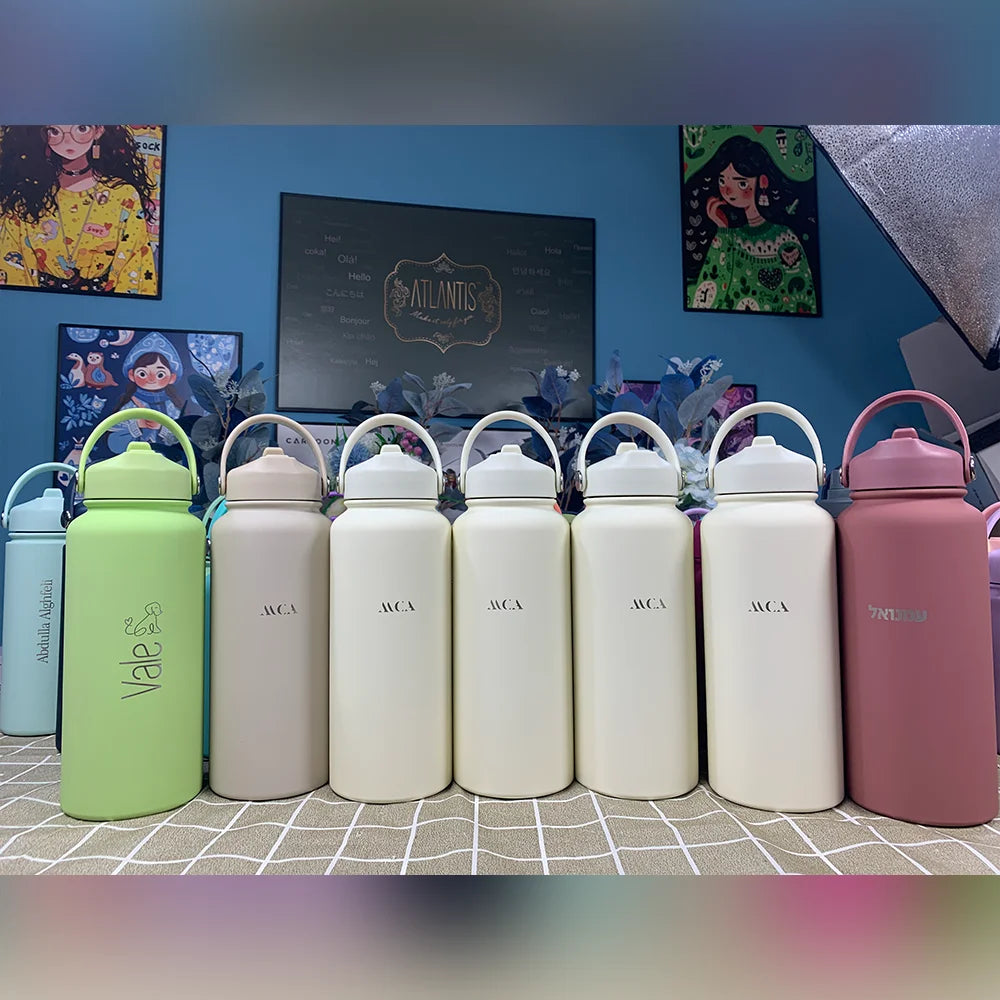 1L Insulated Stainless Steel Water Bottle with Straw