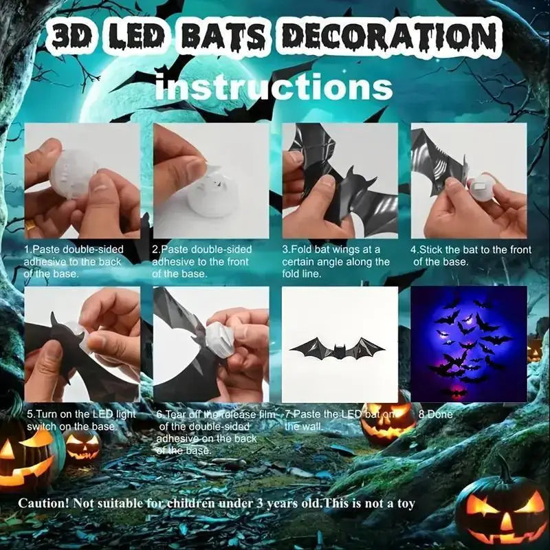 Light-Up 3D Halloween Bat Wall Decals