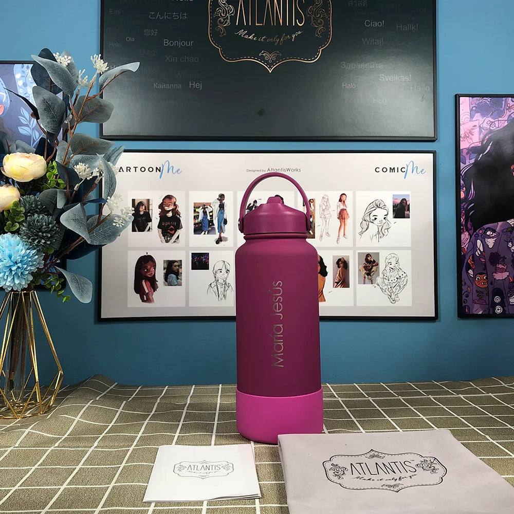 1L Insulated Stainless Steel Water Bottle with Straw