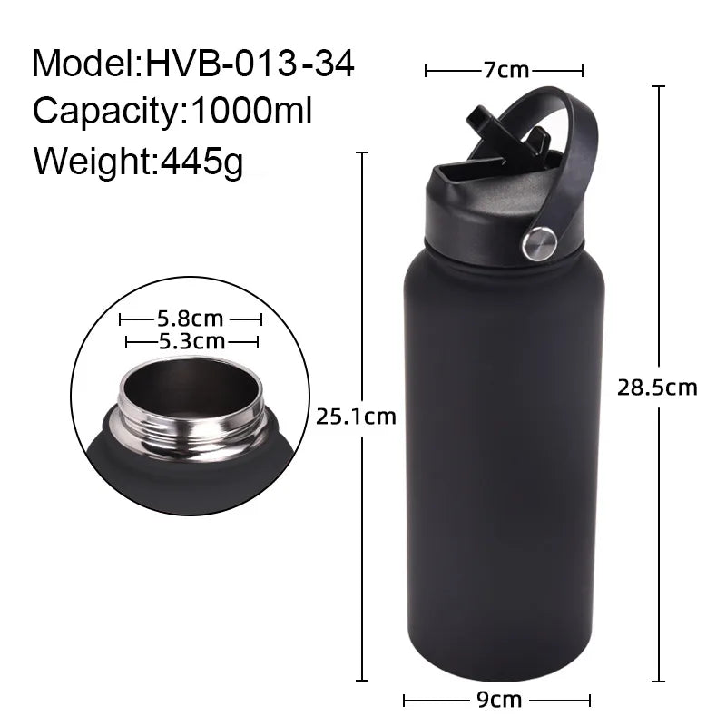 1L Insulated Stainless Steel Water Bottle with Straw