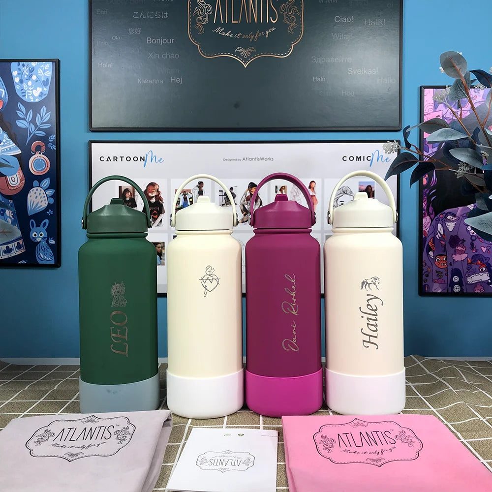 1L Insulated Stainless Steel Water Bottle with Straw