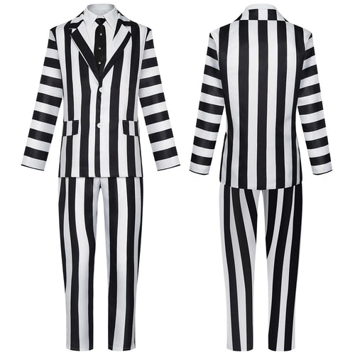 Black and White Striped Ghost Suit Costume