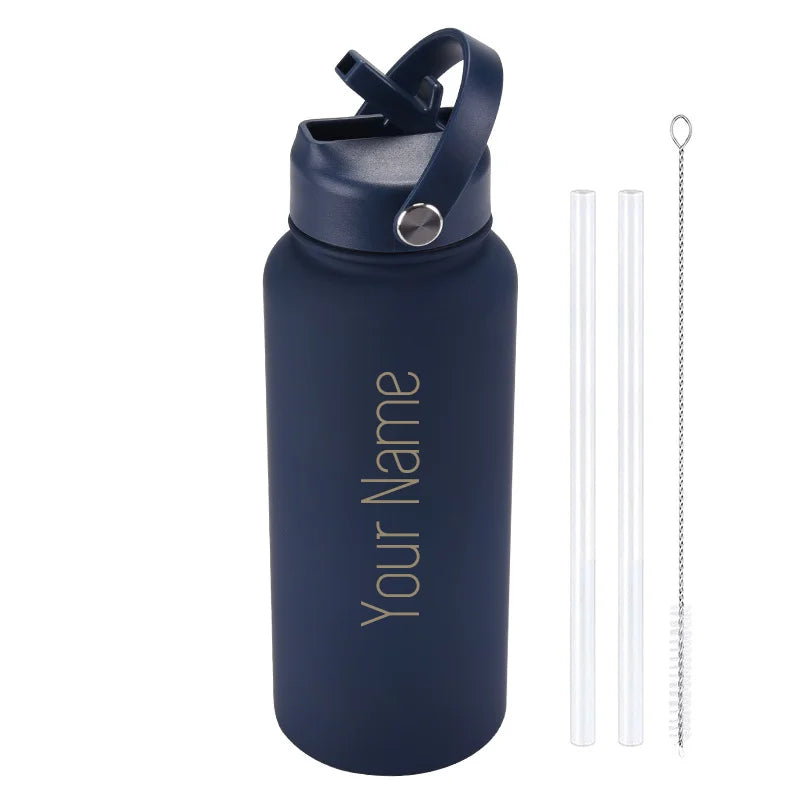 1L Insulated Stainless Steel Water Bottle with Straw