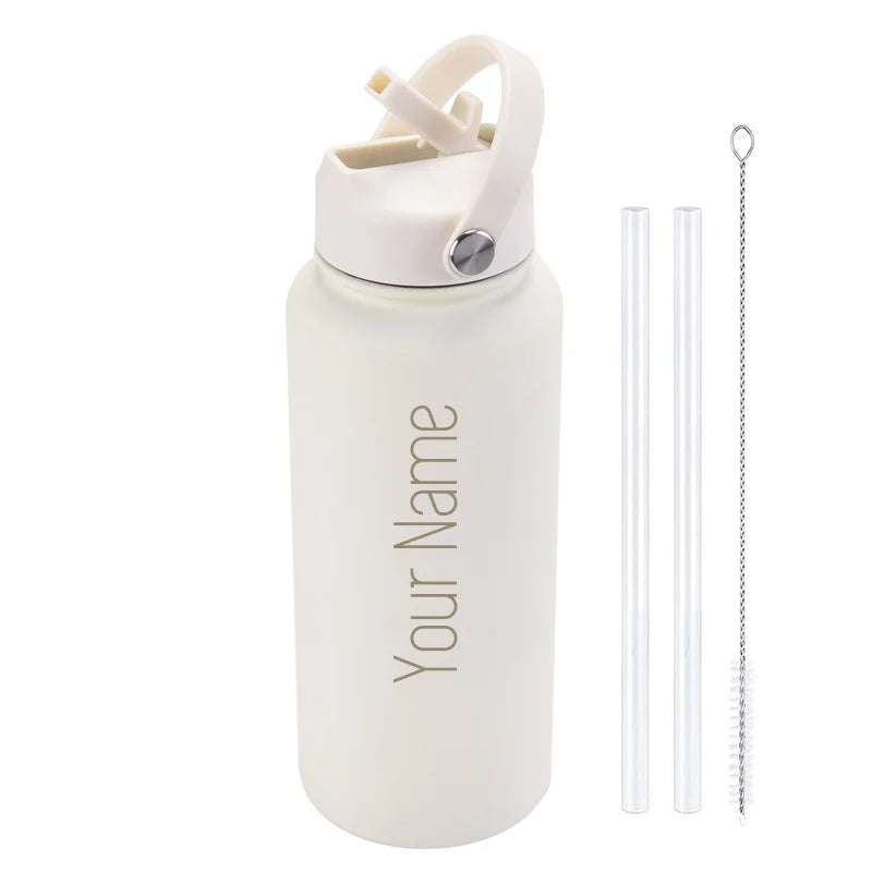 1L Insulated Stainless Steel Water Bottle with Straw