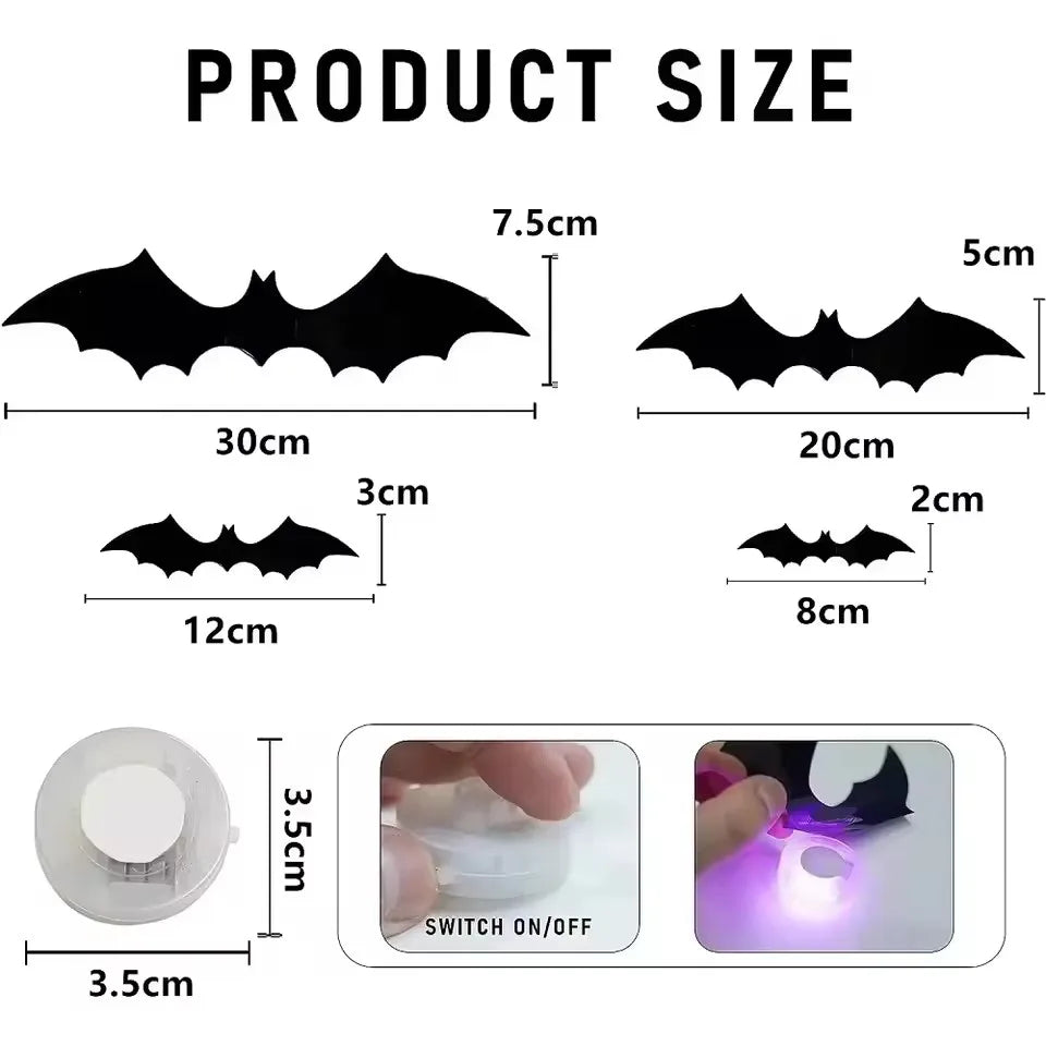 Light-Up 3D Halloween Bat Wall Decals