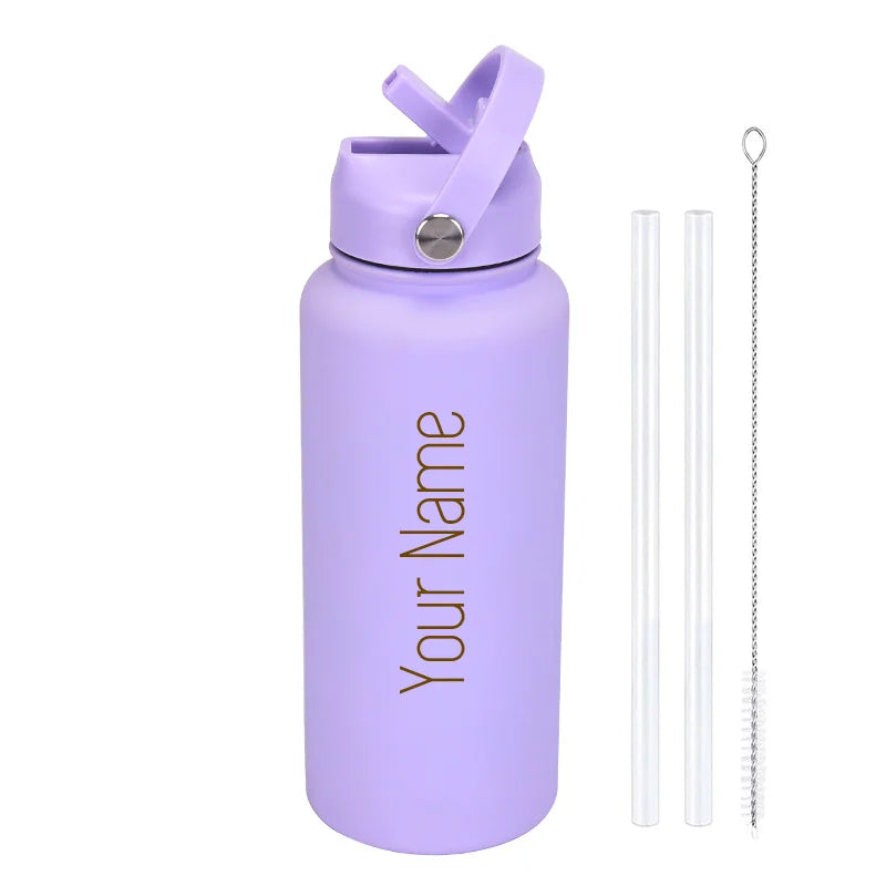 1L Insulated Stainless Steel Water Bottle with Straw