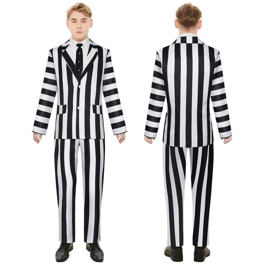 Black and White Striped Ghost Suit Costume