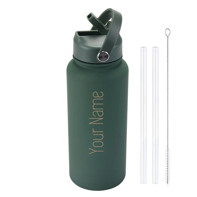 1L Insulated Stainless Steel Water Bottle with Straw
