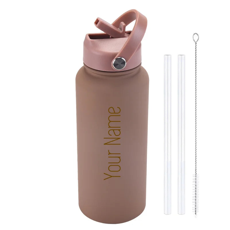 1L Insulated Stainless Steel Water Bottle with Straw