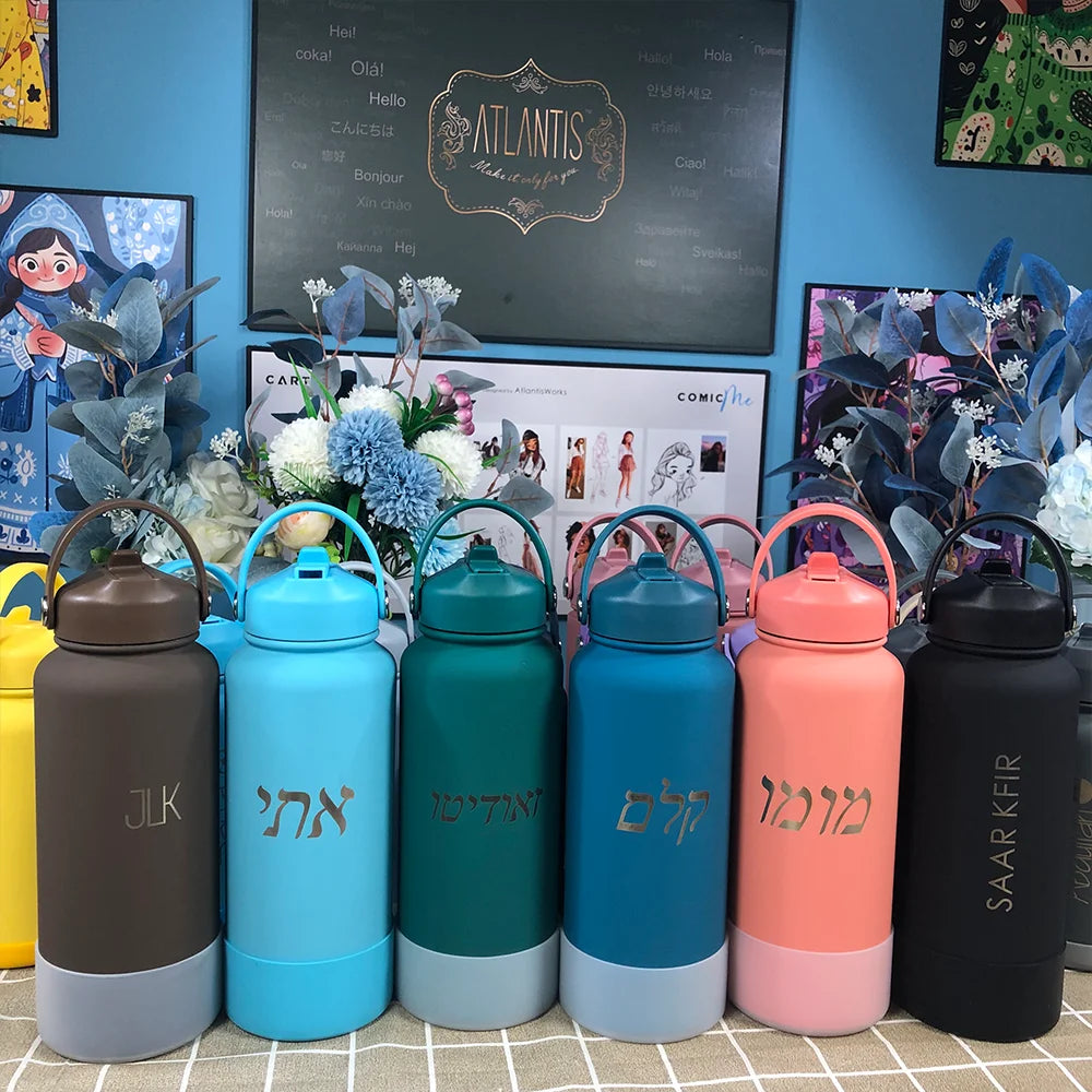 1L Insulated Stainless Steel Water Bottle with Straw