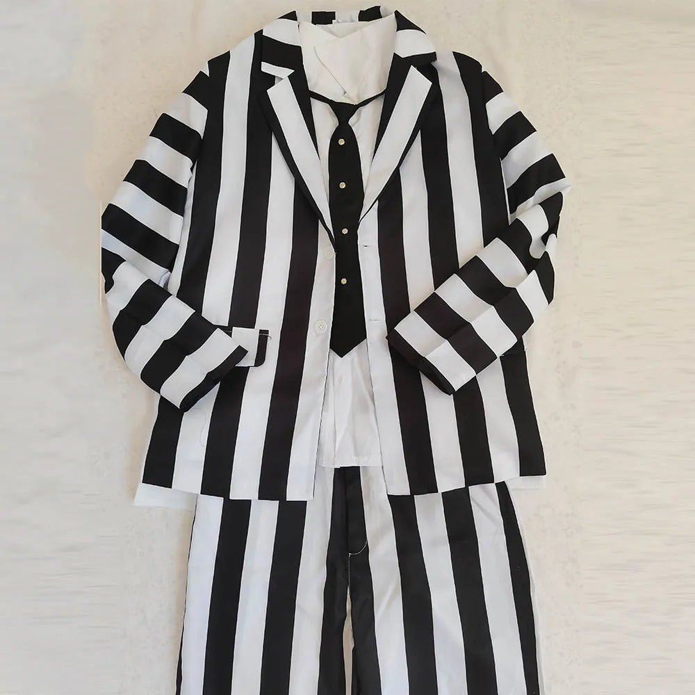 Black and White Striped Ghost Suit Costume