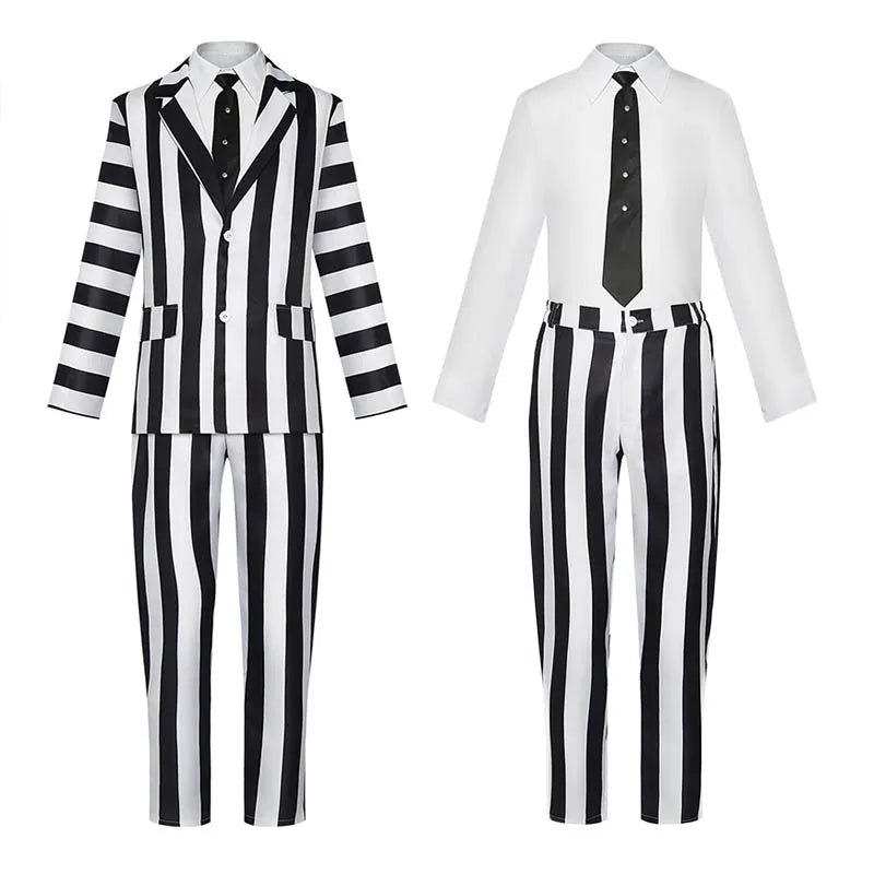 Black and White Striped Ghost Suit Costume