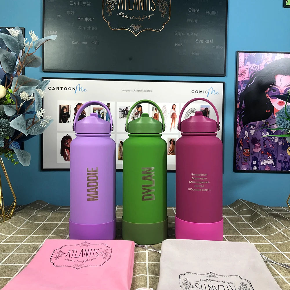 1L Insulated Stainless Steel Water Bottle with Straw