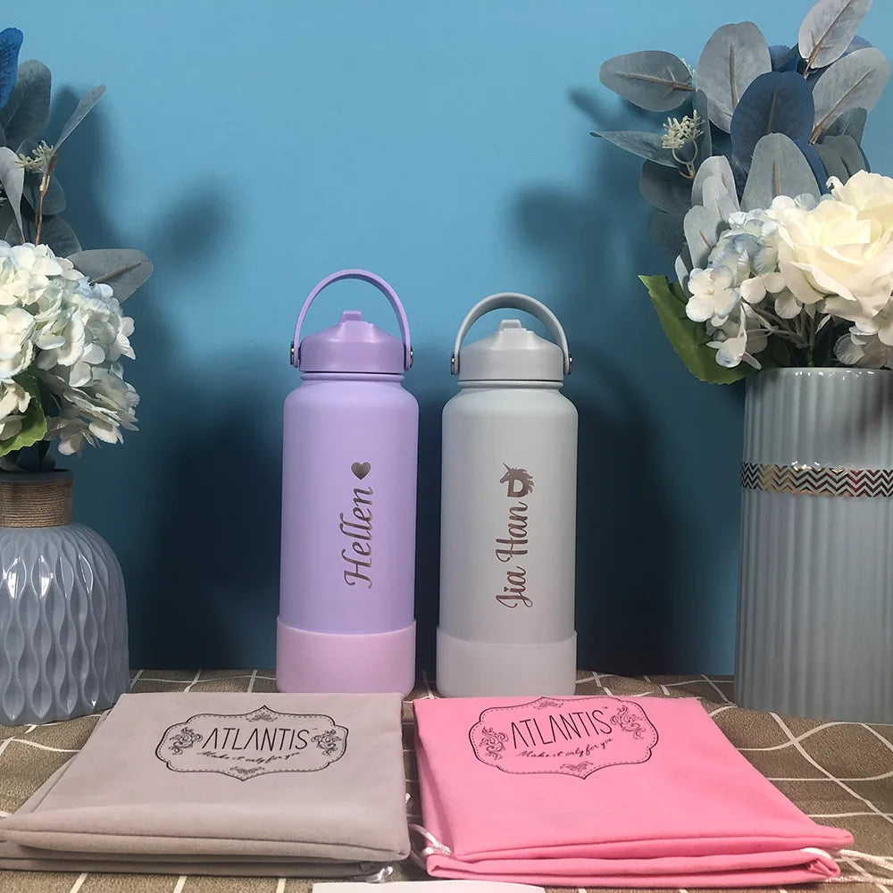 1L Insulated Stainless Steel Water Bottle with Straw
