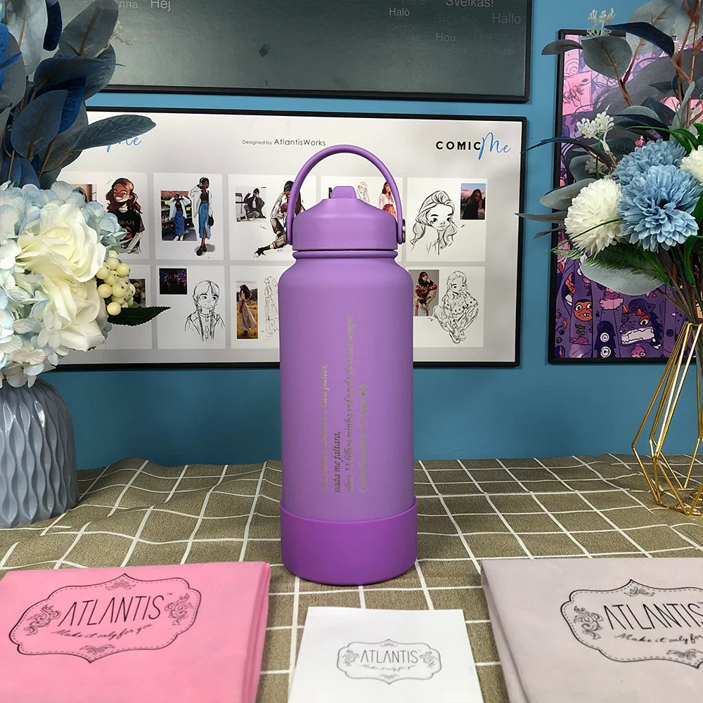 1L Insulated Stainless Steel Water Bottle with Straw